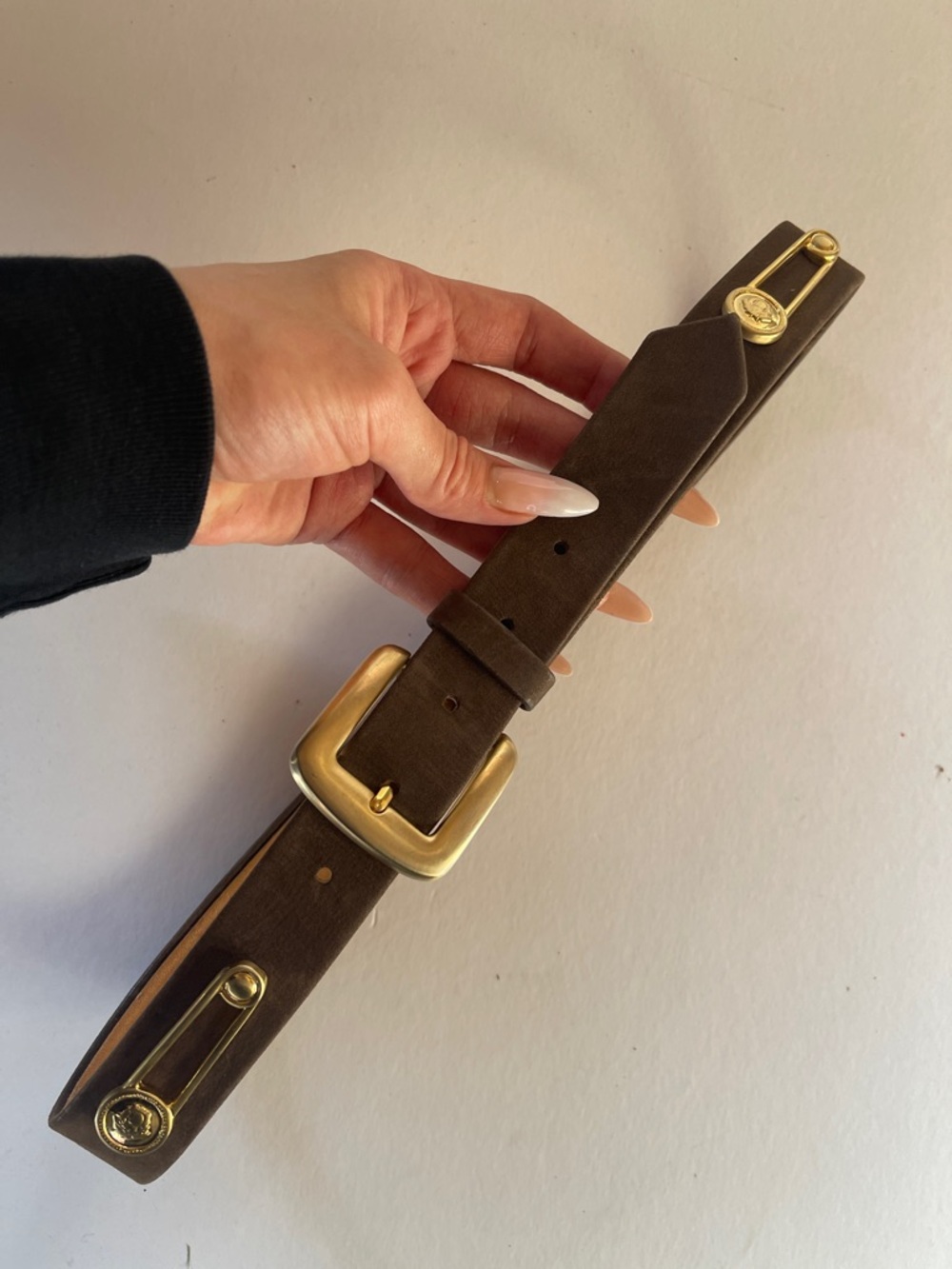 Brown Suede Belt with Gold Buckle - Picture 5 of 8